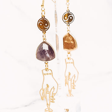 Crystal Yin-Yang Line Art Dangle Earrings