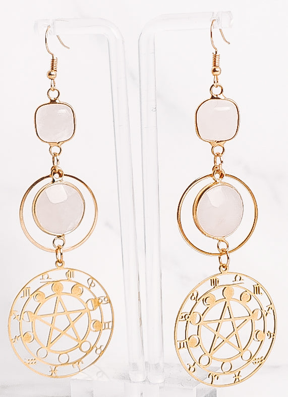 Large Crystal Zodiac Star Moon Cycle Dangle Earrings