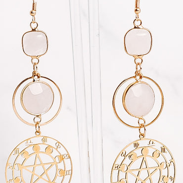 Large Crystal Zodiac Star Moon Cycle Dangle Earrings