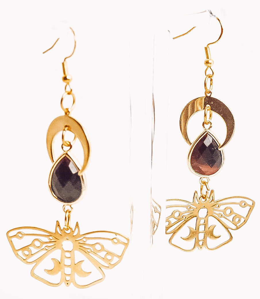Crystal Moon Butterfly Dangle Earrings