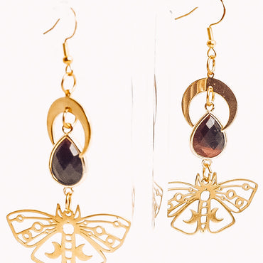 Crystal Moon Butterfly Dangle Earrings