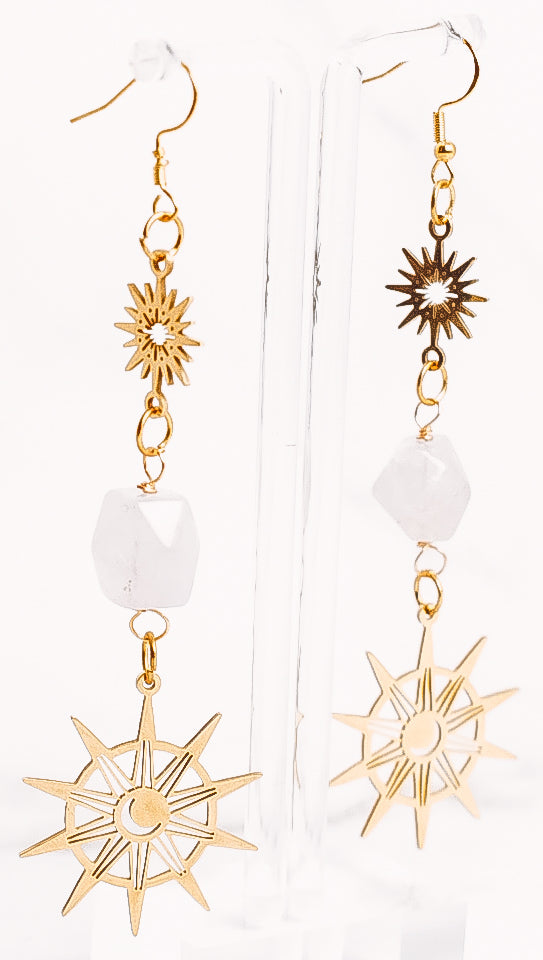 Crystal Sun Compass Dangle Earrings
