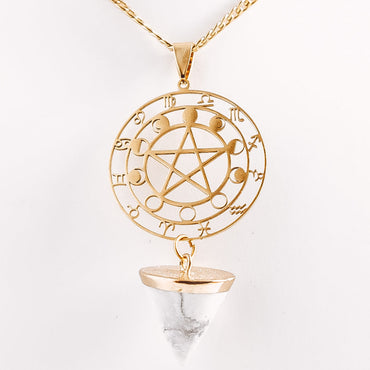 Crystal Cone Zodiac Moon Phase Statement Necklace