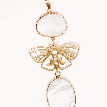 Crystal Oval Moon Phase Butterfly Statement Necklace
