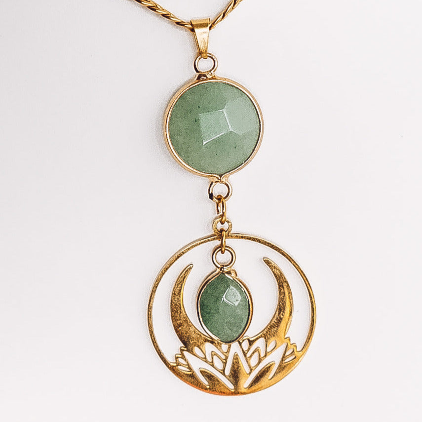 Green Aventurine Lotus Flower Pendant Necklace