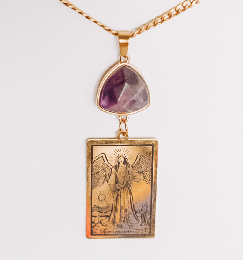 Abstract Crystal Tarot Card Pendant Necklace