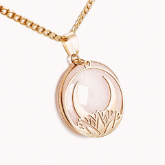 Rose Quartz Lotus Flower Moon Pendant Necklace