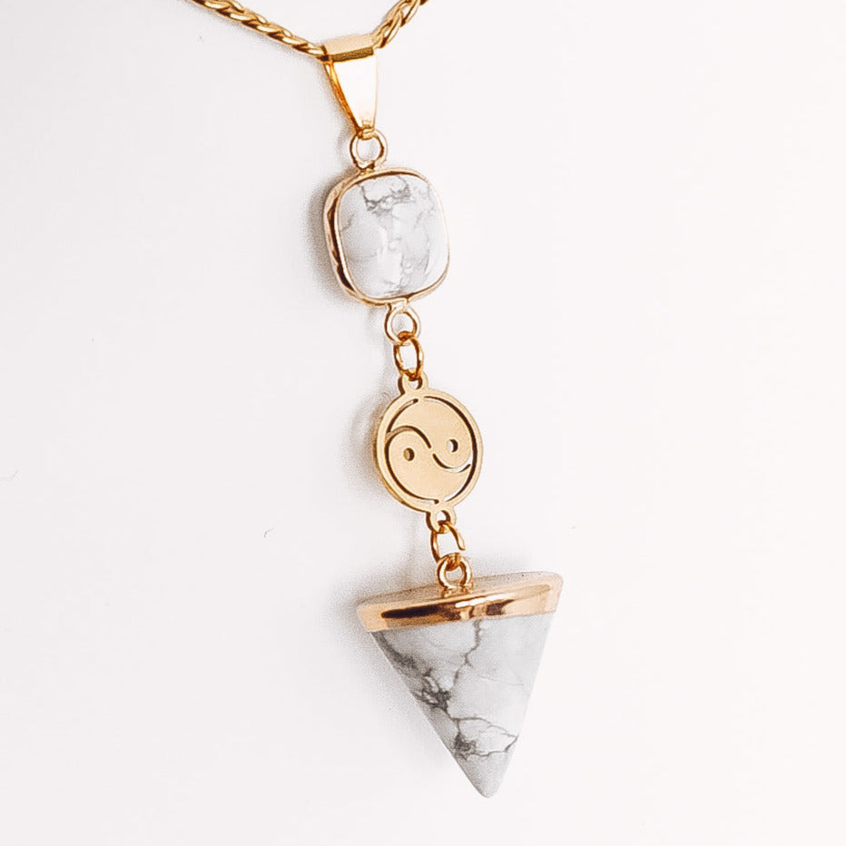 Howlite Yin-Yang Cone Sautoir Necklace